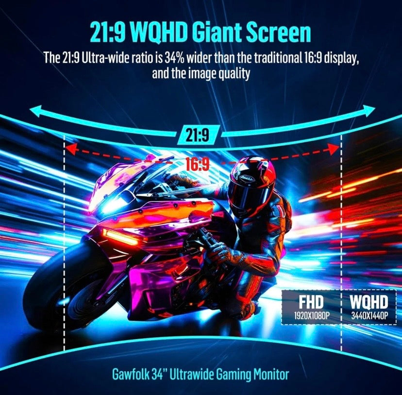 34” Ultrawide Curved Gaming Monitor 165Hz WQHD 21:9 FreeSync