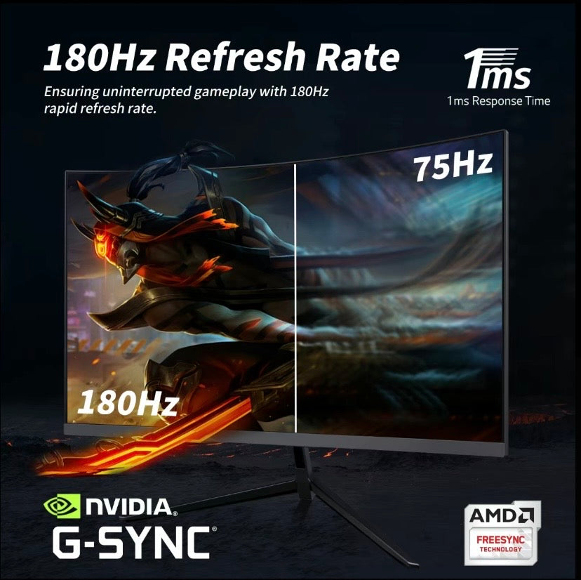 Curved Gaming Monitor FHD 1080P 180Hz 1ms with FreeSync and Ultra Slim Design