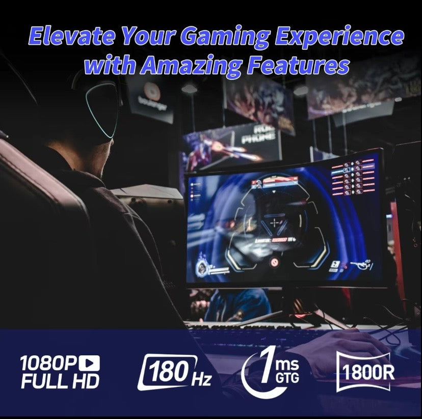 Curved Gaming Monitor FHD 1080P 180Hz 1ms with FreeSync and Ultra Slim Design