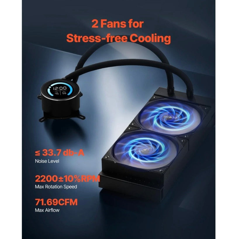 Vevor AIO CPU Liquid Cooler 120mm 1.8” Display 2200RPM PWM Fans