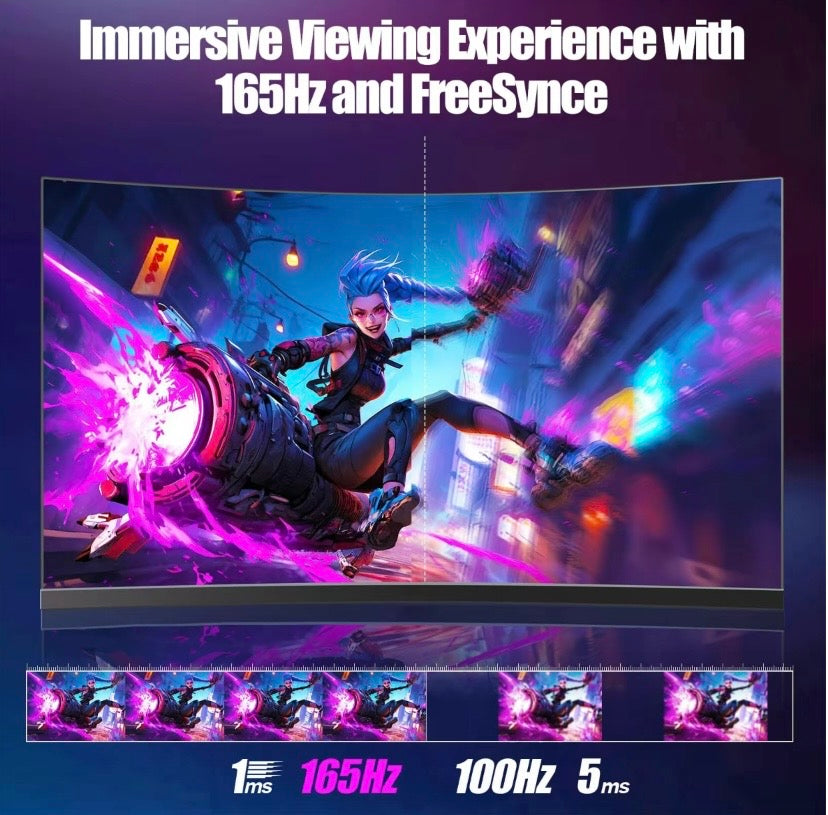 2K QHD Curved Gaming Monitor 165Hz 1ms Ultra Slim Display