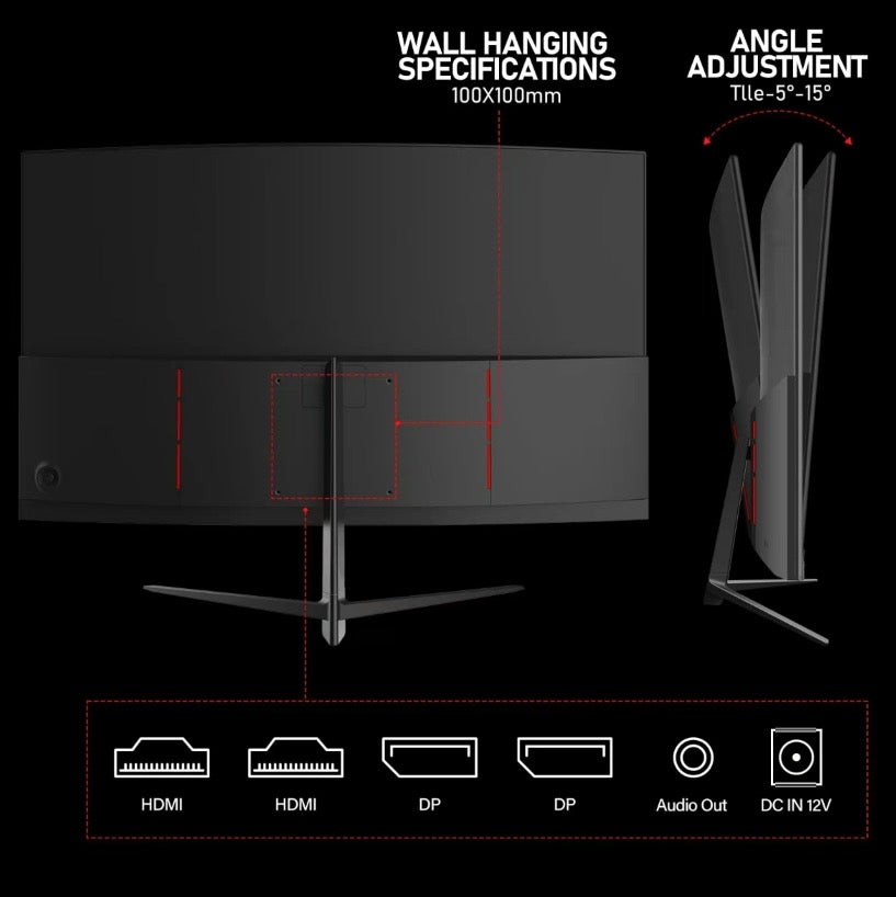 2K QHD Curved Gaming Monitor 165Hz 1ms Ultra Slim Display