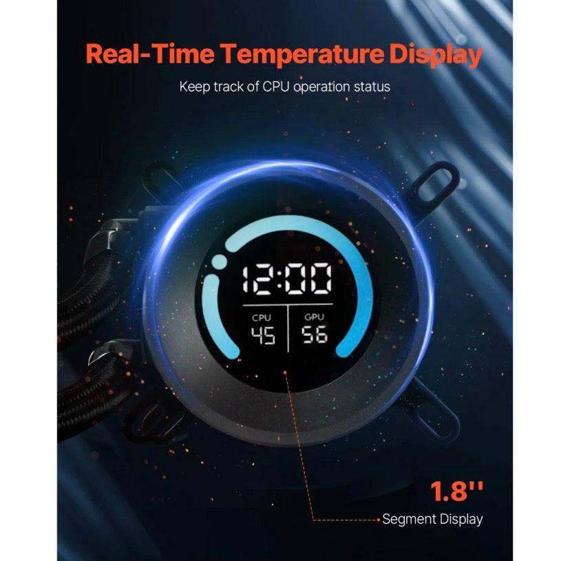 Vevor AIO CPU Liquid Cooler 120mm 1.8” Display 2200RPM PWM Fans