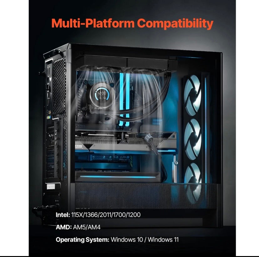 Vevor AIO CPU Liquid Cooler 120mm 1.8” Display 2200RPM PWM Fans